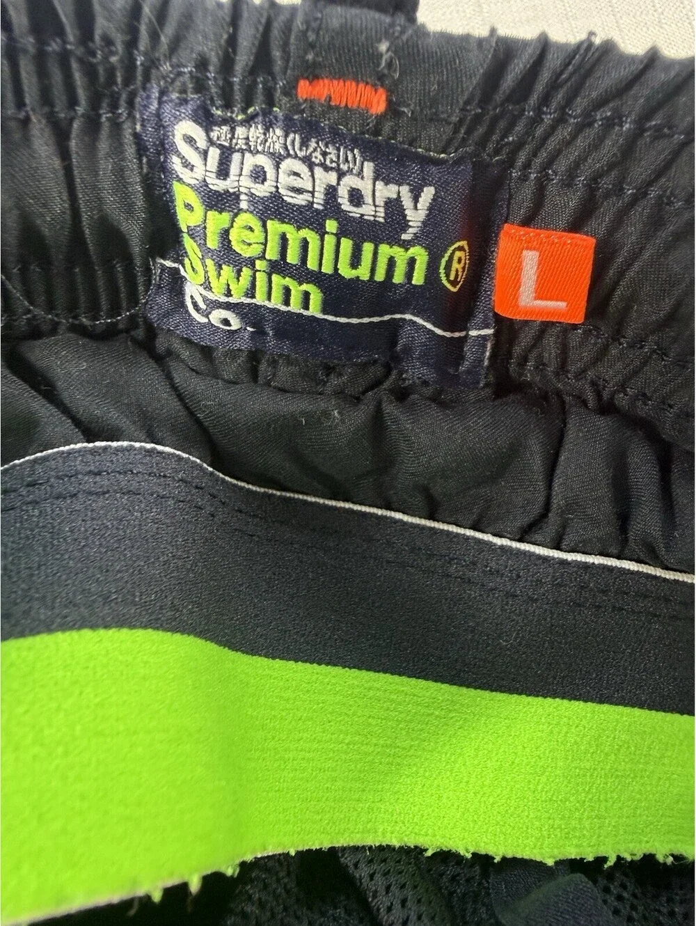 Superdry Premium Swim Shorts Men’s Large Black Green Logo Lined Beach Trunks